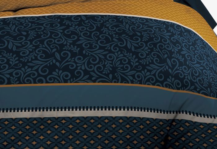 Housse De Couette 220x240cm Le Linge De Jules - Pur Coton 57 Fils Ginko Bleu + 2 Taies