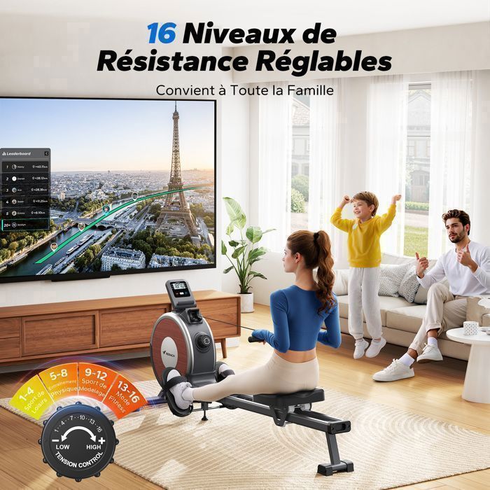 Rameur d'appartement Magnétique, 16 Niveaux de résistance