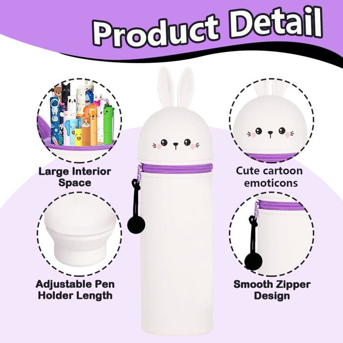 Trousse 2-en-1 Silicone + 12 Stylos Gel Effaçables 0.7mm - Thèmes Animaux Kawaii - Idéal école, Bureau, Cadeau