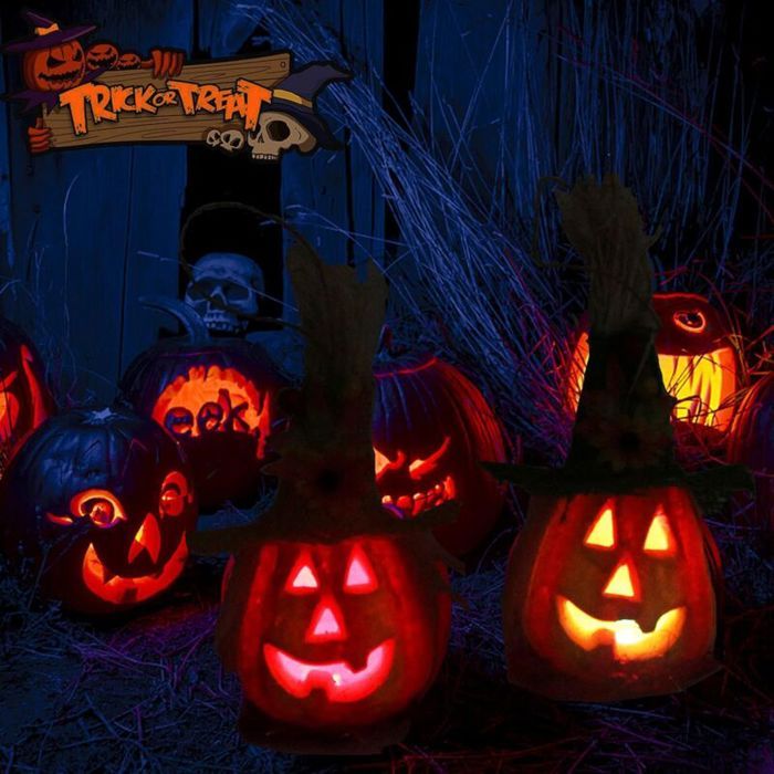 Lanternes LED Halloween - Lot De 4 - Effet Bougie Vrai, Portable, Motifs Fantôme Et Citrouille - Décoration Jardin, Arbre, Fête