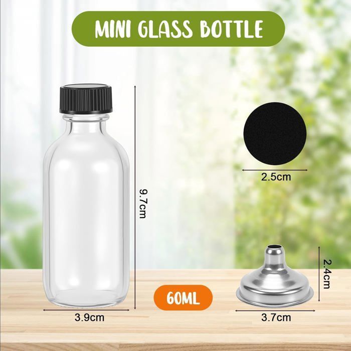 12 Petites Bouteilles Plastique 60 Ml Réutilisables + Entonnoir, Brosse & 35 Étiquettes - Mini Bouteilles Voyage Pour Jus, Lait, Huile, Parfum