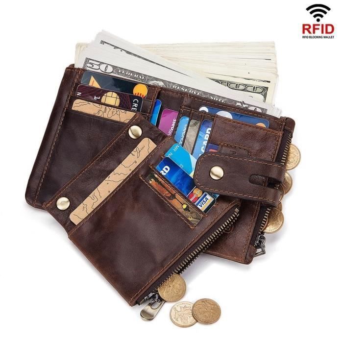 Lavalen Portefeuille Homme Cuir Véritable RFID – Grande Capacité Avec Porte-Monnaie Zippé