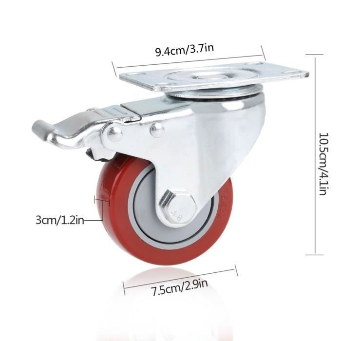 Roulette Pivotante Freinée HTR – 200mm, Charge 400kg, Polyuréthane Rouge