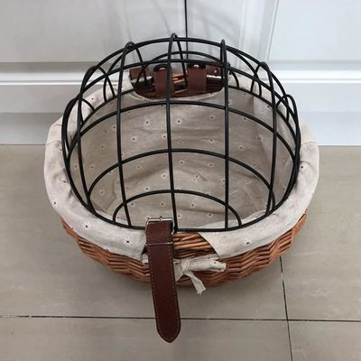 Panier Vélo Vintage En Osier Tissé - Marron - Avec Poignée