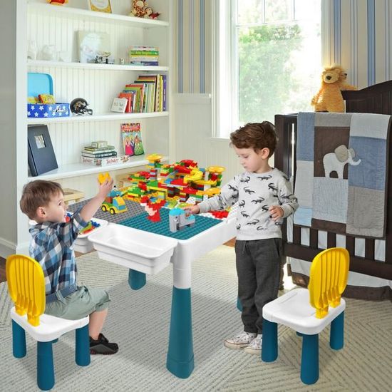 Table De Jeu 6 En 1 Enfant Avec 2 Chaises Et 162 Blocs - Hauteur Réglable Multifonction