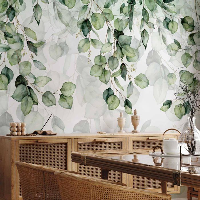 Papier peint panoramique Feuilles de plantes nature 350x256 cm ...