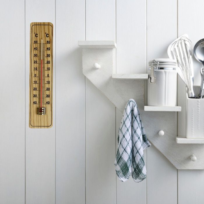 URPIZY Grand thermomètre en bois de 40 cm - Décoration de jardin - Thermomètre précis pour la maison