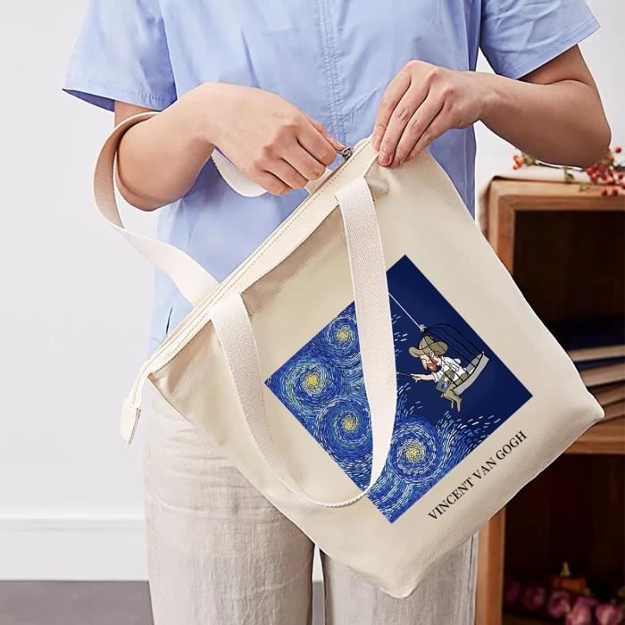 Sac Tote Bag Ecologique Grand Sacs De Courses Pour Femme Sac Cabas Toile En Coton Sac En Tissu Avec Fermeture Eclair Et Po H251
