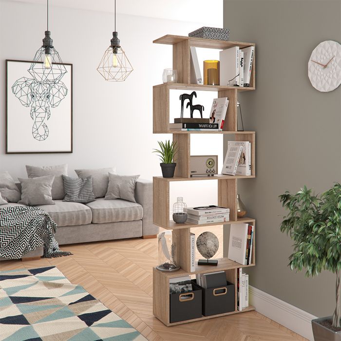 Étagère Séparateur D'espace Fico - Blanc/anthracite, 61x160x22 Cm, 5 Compartiments Ouverts