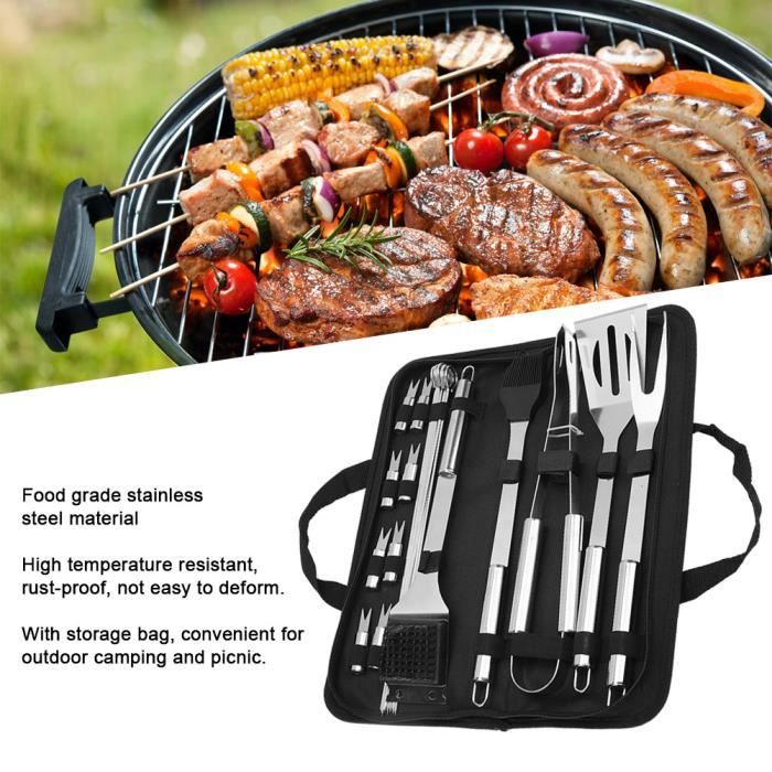 Ustensiles Barbecue,9Pcs Accessoire Barbecue Kit Barbecue Outil de Barbecue  en Acier Inoxydable avec Manches