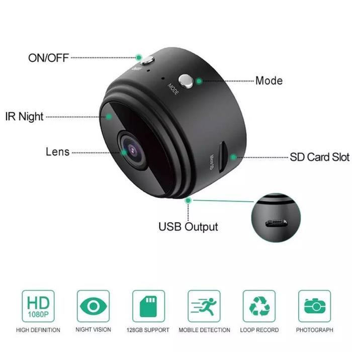 Mini Camera Espion sans Fil WiFi Cam Cachée 1080P Vision Nocturne Détection  de Mouvement Mini Camera Surveillance de Sécurité - Cdiscount Bricolage