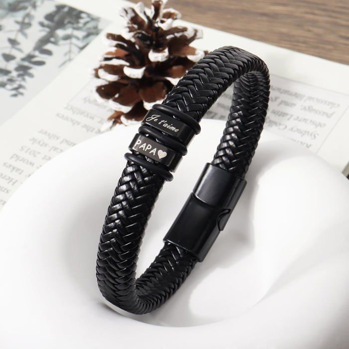 Bracelet Homme En Cuir YELUWA - Message 'Je T'aime' - Cadeau Pour Mari, Copain, Fils