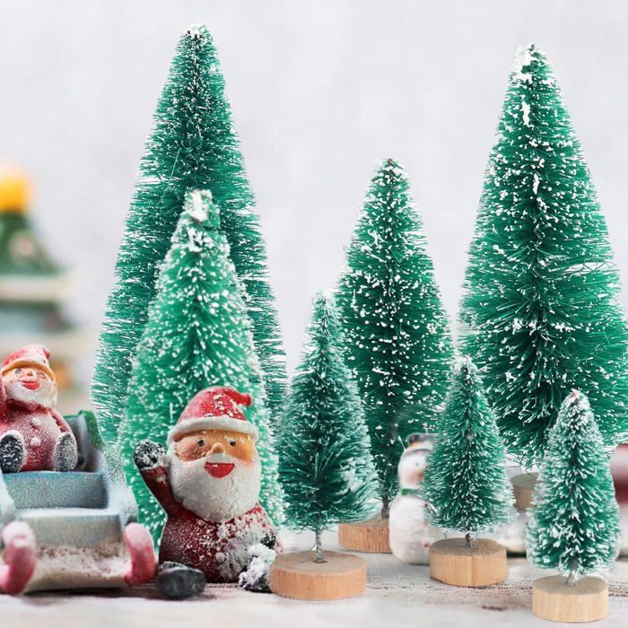 Menz Lot De 6 Mini Sapins De Noël Artificiels - Décorations Hiver Avec Effet Neige, Base En Bois