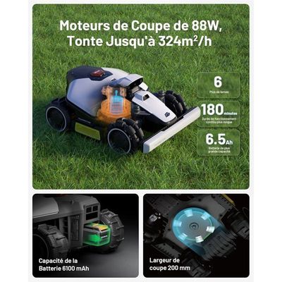 Robot Tondeuse MAMMOTION LUBA Mini AWD 800 - Sans Périmètre, NetRTK+Vision, Pentes à 80%, Pour Jardins Jusqu'à 1000 M²