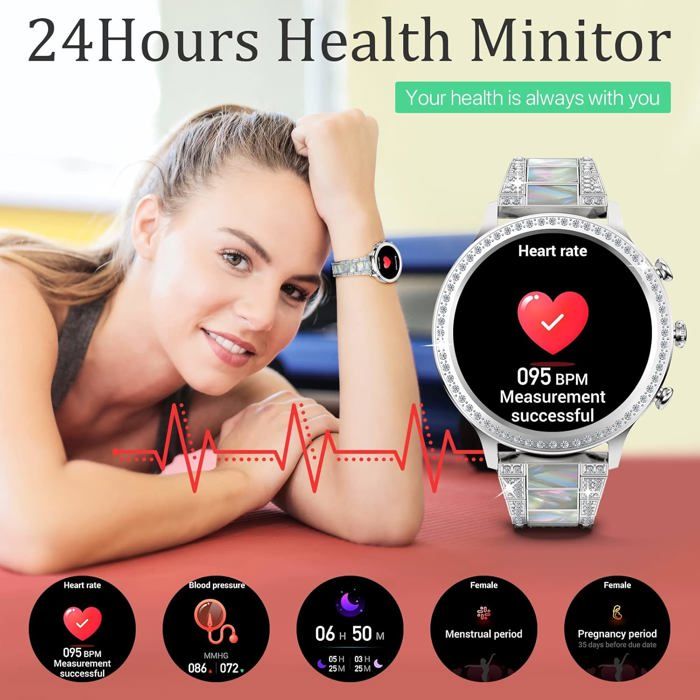 Montre Connectée Femme Avec Appel Bluetooth Montre Connecter Pour Femme  Avec Fréquence Cardiaque Smartwatch Femme Avec Monite