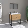 Pack salle de bain avec miroir et vasque en céramique - Bois - 80 cm-0