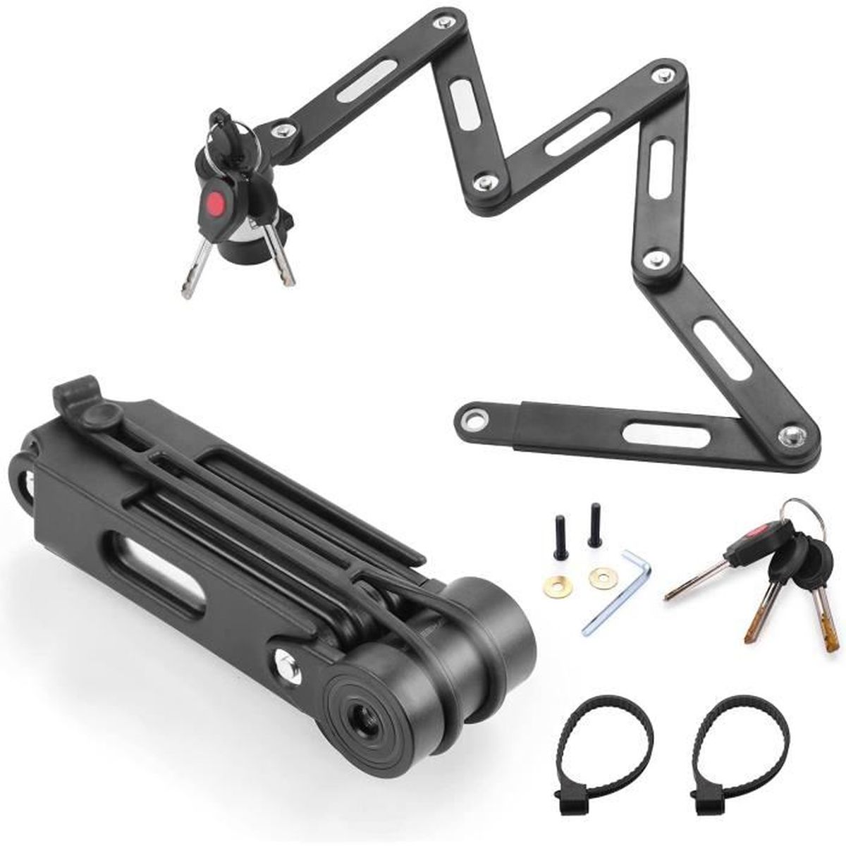 Antivol Vélo Pliable Surplex - Cadenas Acier Renforcé Portable Pour Vélo, Moto Et Scooter Avec Support
