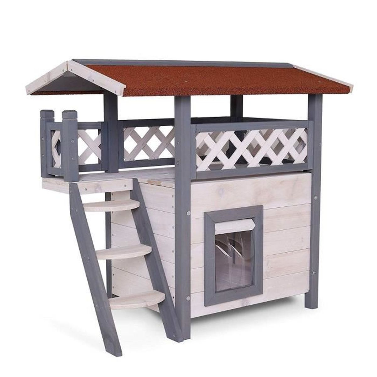 Dibea Ch Maison Pour Chats Lodge Cabane En Bois 77 X 50 X 73 Cm Avec Terrasse Gris Blanc Achat Vente Maison De Toilette Dibea Ch Maison Pour Cdiscount