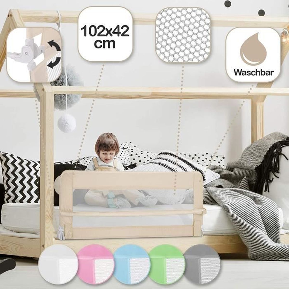 double Gris, 180CM, 1 côté Grand Rails de lit pour tout petits pour matelas jumeaux pleine grandeur Queen & King Barrière de Lit Portable Bébé 