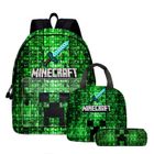 ATMOKO Minnecrraft Sacs à Dos, Set Scolaire 3 en 1Minnecrraft Sacs à Deux Épaules Sacs Scolaires 3D Impression Sac à Dos Cartable Réglable