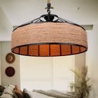WOTTES UNI 40cm Lampe Suspension Industrielle en Métal et Corde de Chanvre Lustre Vintage Corde Ajustable