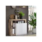 TOUSMESMEUBLES Buffet 2 portes Blanc laqué brillant/Bois fumé - ISCHIA - L 108 x l 42 x H 93