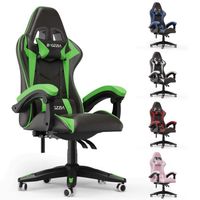 BIGZZIA Fauteuil gamer - Chaise de jeu - Design ergonomique - avec coussin et dossier inclinable - Noir et vert