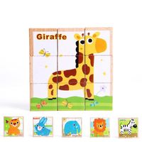 Puzzles en bois pour enfants, 6 en 1 amélioré jouet pour bébé Animal Cube Puzzle, jouets Montessori de 4 ans, jeux préscolaires