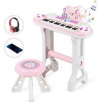 COSTWAY Clavier Electronique Piano Pour Enfants 37 Touches-4 Effets de Percussion-8 Instruments,Microphone, Lumière 18 Mois + Rose