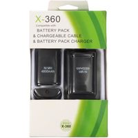 4EN1 USB Chargeur + 2 Batteries 4800mAh pour Xbox 360 Manettes Sans Fil Contrôleur NOIR