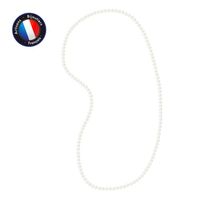 PERLINEA - Sautoir - Perle de Culture d'Eau Douce AAA+ - Semi-Ronde 6-7 mm - Blanc Naturel - 80 cm - Bijoux Femme