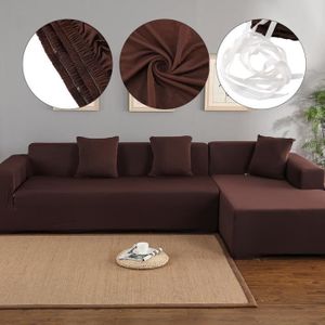 HOUSSE DE CANAPE Housse de canapé de protection 3 +2 places en L d'angle en polyester pour meubles de maison douce  luxueuse - café