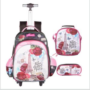 SAC À DOS Cartable a Roulette, Sac à Dos avec Roulettes, Cartables Scolaire Trolley Bag Léger Cartable Ensemble de 3 Pcs