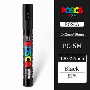 MARQUEUR Noir - Marqueurs de peinture Uni Posca, stylos à pointe moyenne, 1.8mm 2.5mm, 17 couleurs pour l'école et le