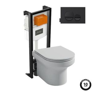 WC - TOILETTES Pack WC suspendu sans bride JACOB DELAFON Elite + bâti-support + plaque Noir brillant/Noir mat