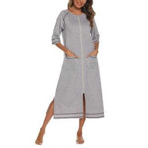 PYJAMA Chemise de nuit Manches Courtes Grossesse Allaitement Maternité avec Fermeture Éclair pour Femme Pyjamas,Gris2