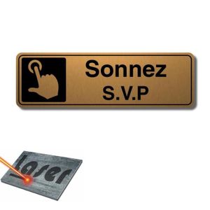 plaque gravée "INTERPHONE SONNEZ ICI SVP" FLECHE  ft 29x100 mm 