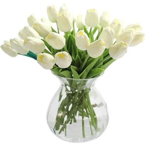 FLEUR ARTIFICIELLE Blanc 20 pcs Real Touch Latex Artificielle Tulipes Fleurs Faux Tulipes Bouquets De Mariage pour Mariage Maison Jardin Décoration