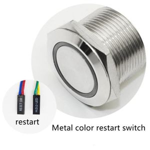 INTERRUPTEUR Metal color restart-60cm-22mm-green -Interrupteur à bouton métallique pour PC,12-16-19-22mm,avec câble de carte mère 60cm,étanche