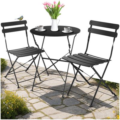 Grand patio Ensemble Bistrot, 2 Chaises Pliables et 1 Table Ronde