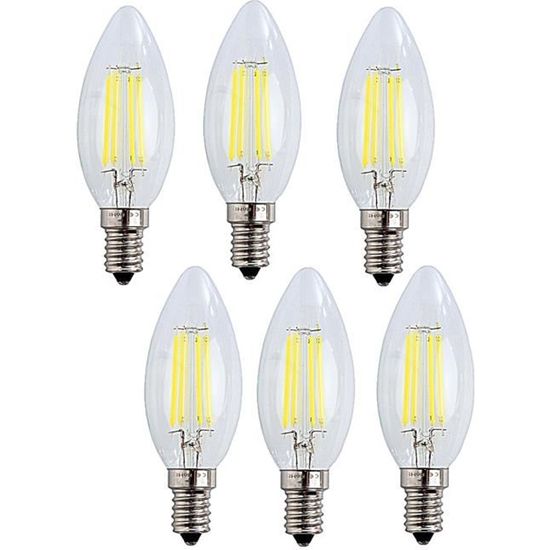 6X E14 Forme Bougie LED 4W Filament Ampoule LED Lampe Blanc Froid 6500k Flame Tip Bright Lampe 400LM Non Dimmable AC220-240V