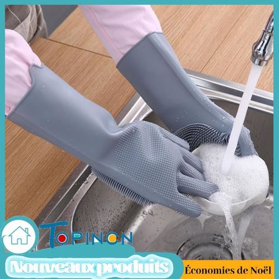 Gants De Nettoyage En Silicone Avec Brosse - Réutilisables, Résistants à La Chaleur (-60°C à +230°C) - Pour Cuisine, Salle De Bain, Voiture - 3