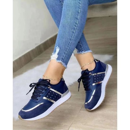 Baskets à Talon Compensé Femme AONETIGER - Talon 8cm, Semelle Plateforme - Cuir, Léger Et Antidérapant - Taille 34-40