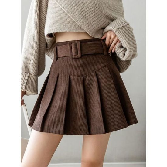 Mini Jupe Plissee A Line Marron Femme Jupe Taille Haute En Velours Cotele Vintage Chic Sweet Preppy Style Brown M Brown Cdiscount Pret a Porter