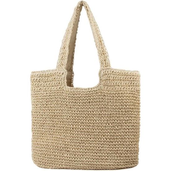 Sac En Paille De Plage Pour Femmes - Taille Moyen - Fait Main - Occasion Très Bon état