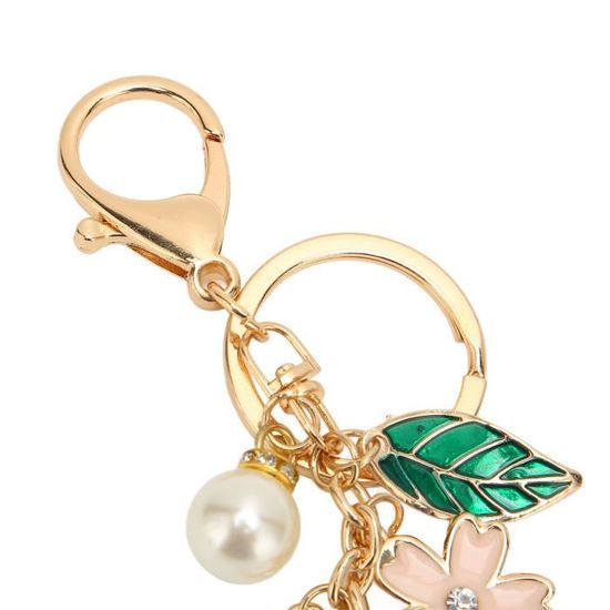 Élégant Porte-Clés Fleur De Lotus - Pendentif Métal 2mm, Lanière Similicuir, Longueur 9cm - ClaroSchmuck