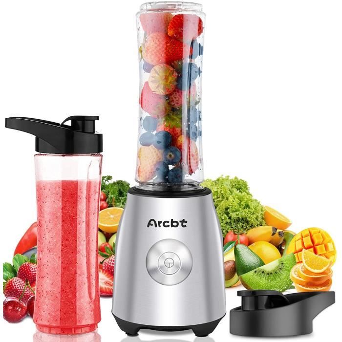 Mixeur Smoothie 500 W Portable – 4 Lames Inox, 2 Bouteilles 570 Ml Sans BPA, Compact, Shake Protéiné, USB