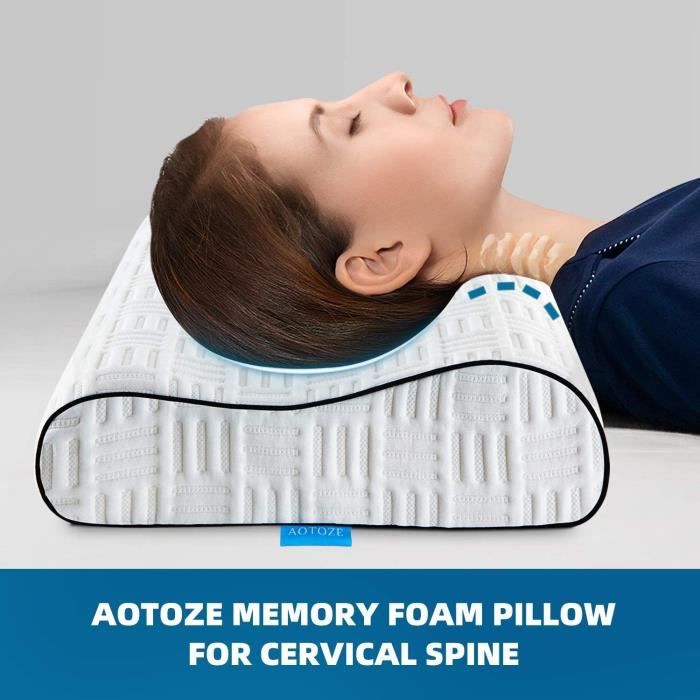 AOTOZE Oreiller Ergonomique Cervical pour Le Sommeil Profond, Oreiller en Mousse à mémoire de Forme, Coussin orthopédique 60 x 40 cm