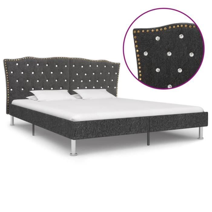 Lit Design Baroque: King Size 180*200 Cm - Classique&Élégant - Sommier à Lattes Inclus - Tissu De Luxe&Bois - Gris Foncé