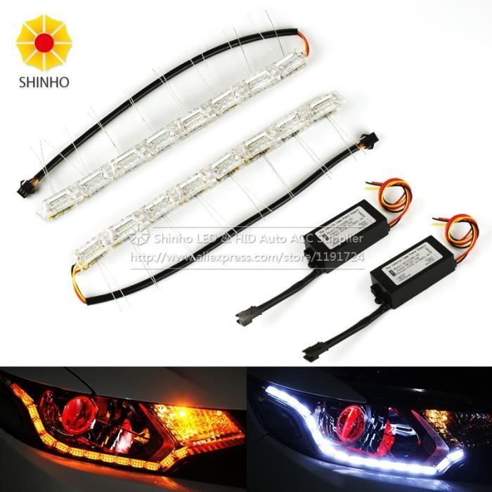 white and yellow -Voiture Flexible blanc-ambre Switchback LED diurne course feu lumière séquentielle bande double couleur DRL flux c